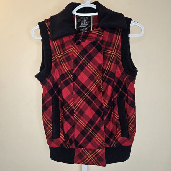 L.A.M.B. Jackets & Blazers - L.A.M.B Gwen Stefani Women's XS Red Plaid Wool Blend Lined Collar Vest Fall 2007